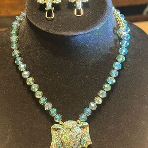 SOLD
Heidi Daus Exotic Elephant Crystal Beaded Drop Necklace Matching Earrings